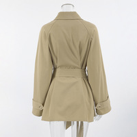 Women's design trench coat mid-length khaki jacket lace-up autumn long-sleeved coat - Thumbnail 1