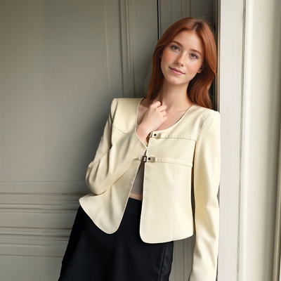 U-neck niche temperament fashion casual apricot small suit - Thumbnail 1