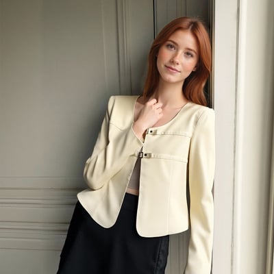 U-neck niche temperament fashion casual apricot small suit