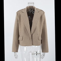 Autumn and winter solid color woolen suit fashionable large lapel casual style short jacket - Thumbnail 1