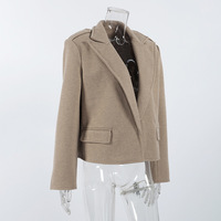 Autumn and winter solid color woolen suit fashionable large lapel casual style short jacket - Thumbnail 3