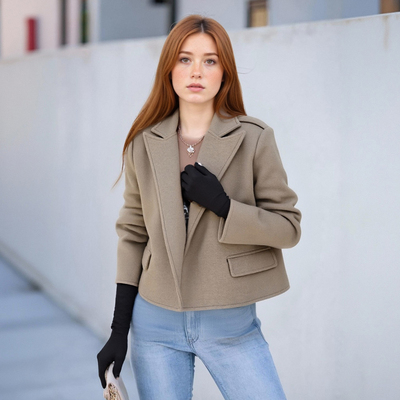 Autumn and winter solid color woolen suit fashionable large lapel casual style short jacket