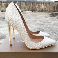 12cm white snakeskin pattern high heels  - Thumbnail 3
