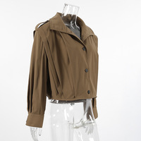 Khaki lapel elegant simple single-breasted coat jacket - Thumbnail 1