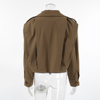 Khaki lapel elegant simple single-breasted coat jacket - Thumbnail 2