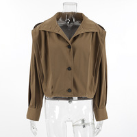 Khaki lapel elegant simple single-breasted coat jacket - Thumbnail 3