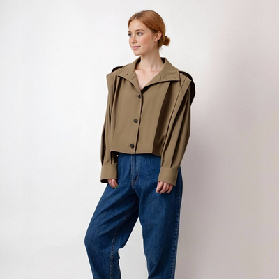 Khaki lapel elegant simple single-breasted coat jacket