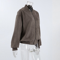 Retro Gray Suede Knitted V-Neck Fashion Long-Sleeved Loose Jacket - Thumbnail 2