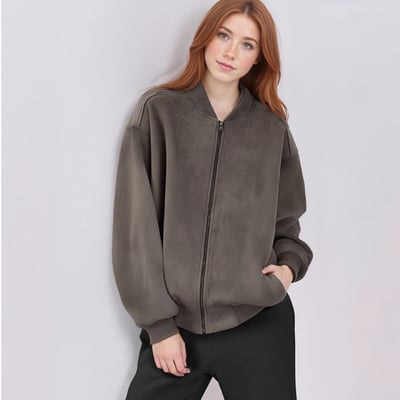 Retro Gray Suede Knitted V-Neck Fashion Long-Sleeved Loose Jacket