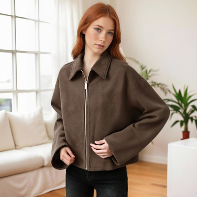 Vintage brown suede lapel loose coat