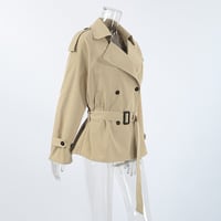 Long-sleeved lapel tie waist autumn mid-length trench coat - Thumbnail 2