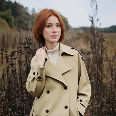 Long-sleeved lapel tie waist autumn mid-length trench coat