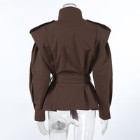 Women's versatile commuter trench coat with waist and tie-back lapel and long sleeves - Thumbnail 1