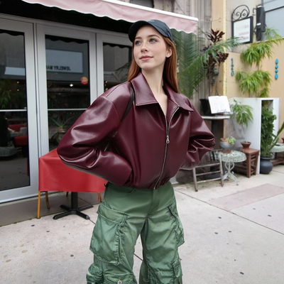 Motorcycle style leather jacket autumn and winter new loose coat fashionable leather jacket - Thumbnail 1