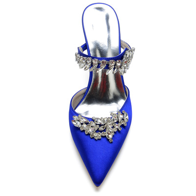 Women's high-heeled pointed rhinestone half-slip wedding sandals 3 colors