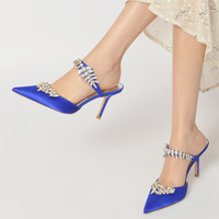 Women's high-heeled pointed rhinestone half-slip wedding sandals 3 colors - Thumbnail 3