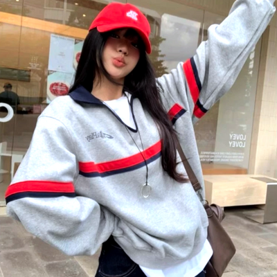 Retro gray polo sweatshirt