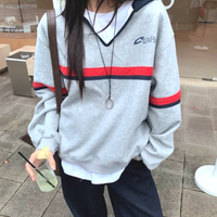 RETRO GRAY POLO SWEATSHIRT - Thumbnail 2