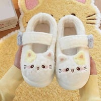 Cute Kitty Velcro Mary Jane Fleece Shoes - Thumbnail 1