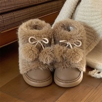 Cute Fleece Snow Boots With Pompom Balls - Thumbnail 4