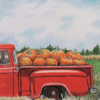 Truck Load Of Pumpkins, Original colored pencil artwork, By N.E.Thompson size 9x12 inches - Thumbnail 3