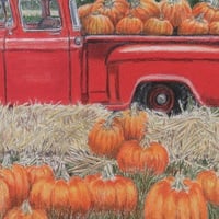 Truck Load Of Pumpkins, Original colored pencil artwork, By N.E.Thompson size 9x12 inches - Thumbnail 4