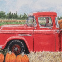 Truck Load Of Pumpkins, Original colored pencil artwork, By N.E.Thompson size 9x12 inches - Thumbnail 5