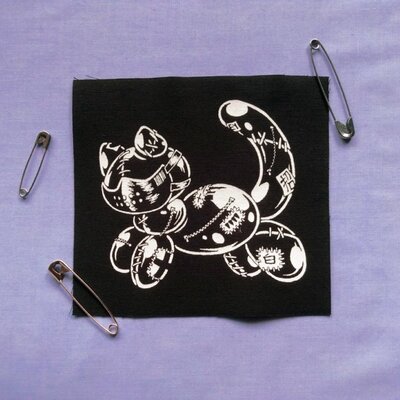 New! patched-up balloon cat with muzzle mask goth punk patches