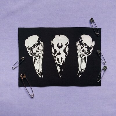 Crow skulls goth horror sew-on patches - Thumbnail 3