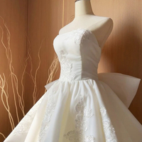 White Lace Strapless Knee Length Prom Party Dress - Thumbnail 2