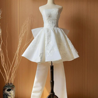 White Lace Strapless Knee Length Prom Party Dress - Thumbnail 3