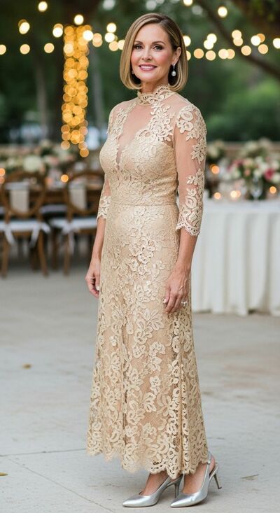 Champagne Sheath Lace Mother of Bride /Groom Evening Formal Gown