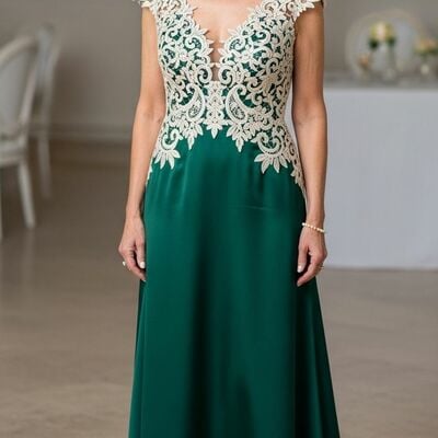 Green mother of bride /groom dresses white appliques evening formal gown