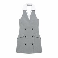 Temperament and fashion backless stitching halter neck dress - Thumbnail 2