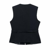 Street Fashion Temperament with Belt Textured Vest - Thumbnail 2