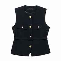 Street Fashion Temperament with Belt Textured Vest - Thumbnail 1