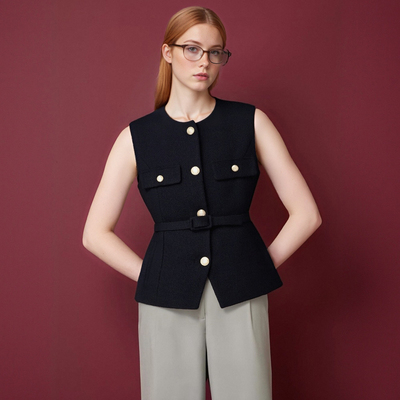 Street Fashion Temperament with Belt Textured Vest