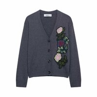 Street Fashion Flower Embroidered Knitted Cardigan Jacket - Thumbnail 1