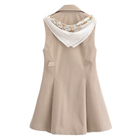 Street Fashion Square Scarf Trench Coat Sleeveless Dress - Thumbnail 2