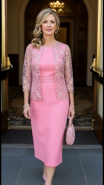 Pink Sheath with Lace Jacket Mother Of Bride/Groom Dresses Evening Formal Gown