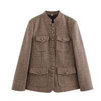 Street Fashion Plaid Jacket Long Sleeve Coat - Thumbnail 1