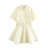 Fashionable shirt-style full-hem short dress - Thumbnail 2