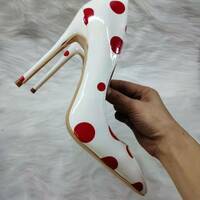Fashionable stiletto high heels red polka dot pu pointed toe sexy 12cm - Thumbnail 1