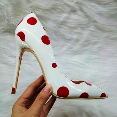 Fashionable stiletto high heels red polka dot pu pointed toe sexy 12cm