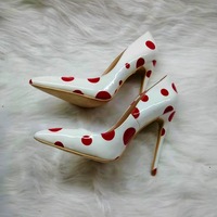Fashionable stiletto high heels red polka dot pu pointed toe sexy 12cm - Thumbnail 4