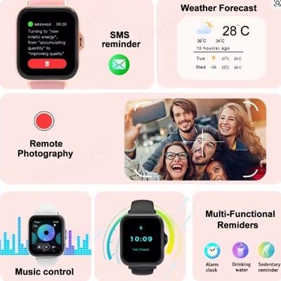 Sports smartwatch bluetooth call fitness tracker for android & iphone – touch dial, music control, sports watches (grey, silver, pink, black)
