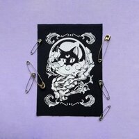 Crystal Ball with Black Cat & Skeleton Hand Goth Punk Sew-on Patches (Small version) - Thumbnail 1
