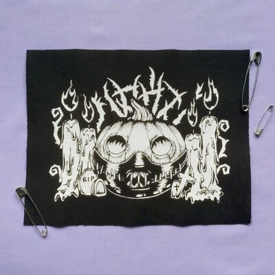 Jack-o-lantern with hannibal mask and candles horror patches