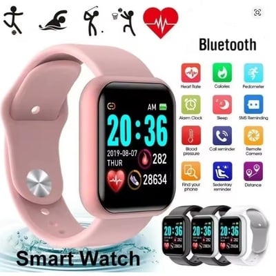 Y68 smart watch for women & men – bluetooth fitness tracker, music player, sleep monitor, sport bracelet wristwatch (white, black, pink)
