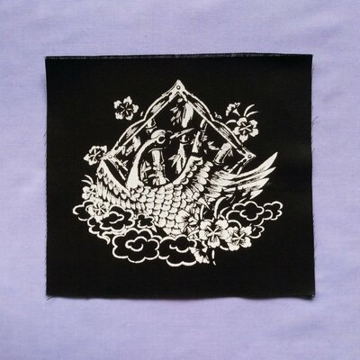 Japanese crane with bamboo & flowers sew-on patches